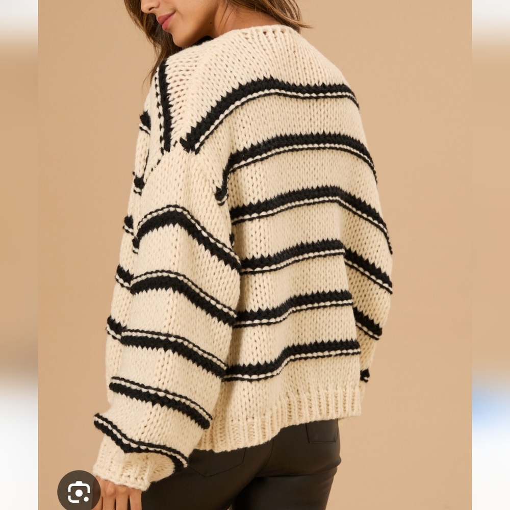 Altar'd State Black and Cream Striped Sweater